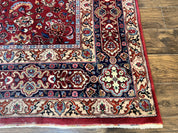 Signed Persian Mashad Rug 8x10, Wool Oriental Carpet, Semi Antique Rug, Hand Knotted, Traditional, Red, Floral Allover,