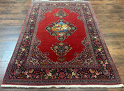Red Persian Kashan Rug 4x6, Very Fine 260 KPSI, Red and Navy Blue Persian Carpet, Semi Open Field