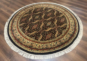 Round Indo Persian Rug 6x6, Indian Bidjar Rug, Navy Blue and Beige