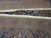 Antique Persian Sarouk Rug 4x6, Hand Knotted 1920s Oriental Carpet 4 x 6 ft, Navy Blue and Red Wool Rug, Handmade Floral Allover Persian Area Rug