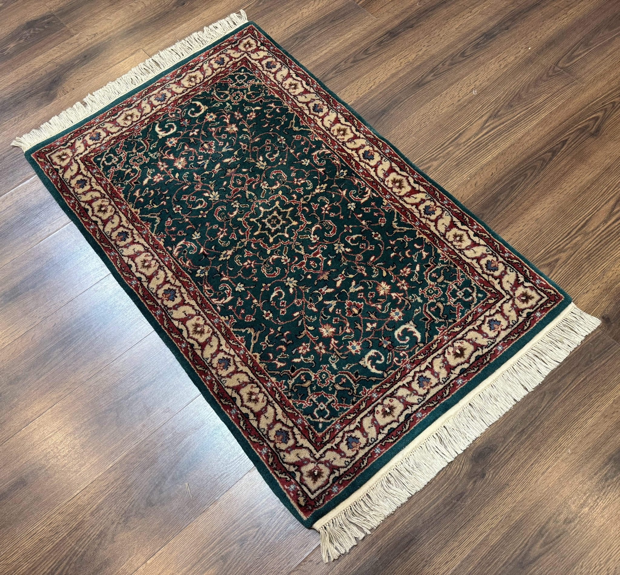 Dark Green Indo Persian Rug 2.5 x 4, Hand Knotted Wool Small Oriental Carpet - Jewel RugsShopify CollectiveHUNTEDFOX - Dark Green Indo Persian Rug 2.5 x 4, Hand Knotted Wool Small Oriental Carpet