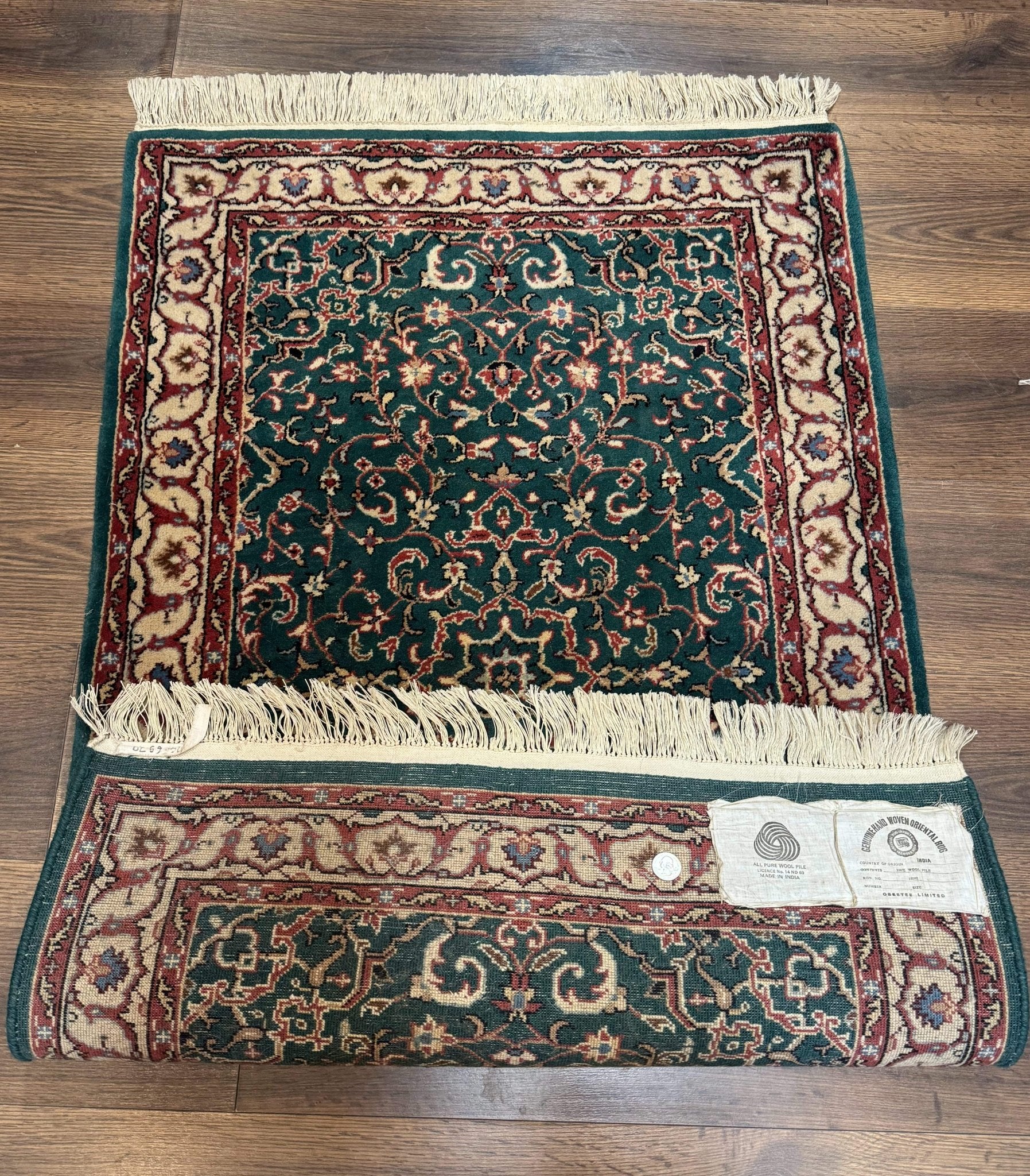 Dark Green Indo Persian Rug 2.5 x 4, Hand Knotted Wool Small Oriental Carpet - Jewel RugsShopify CollectiveHUNTEDFOX - Dark Green Indo Persian Rug 2.5 x 4, Hand Knotted Wool Small Oriental Carpet