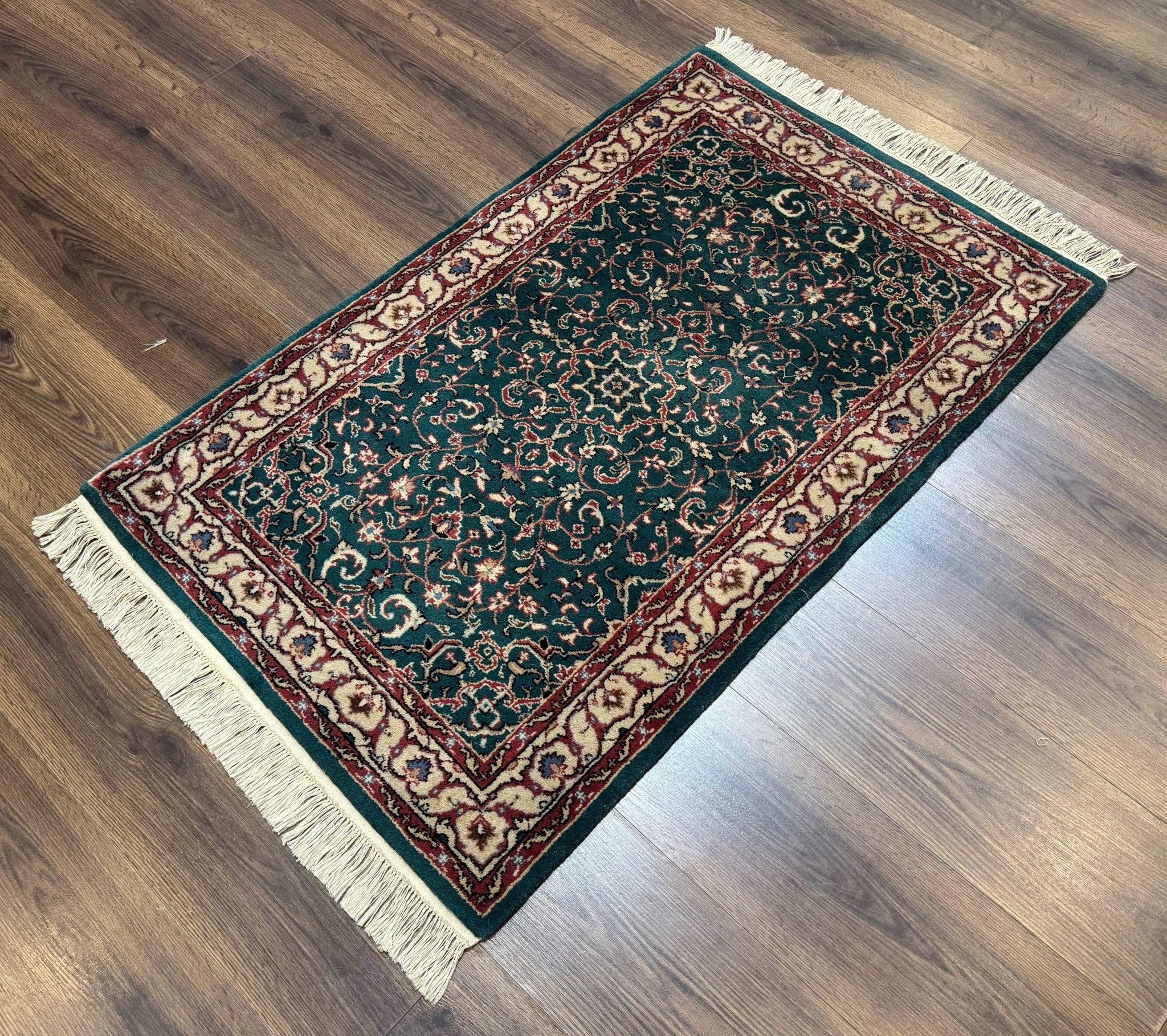 Dark Green Indo Persian Rug 2.5 x 4, Hand Knotted Wool Small Oriental Carpet - Jewel RugsShopify CollectiveHUNTEDFOX - Dark Green Indo Persian Rug 2.5 x 4, Hand Knotted Wool Small Oriental Carpet