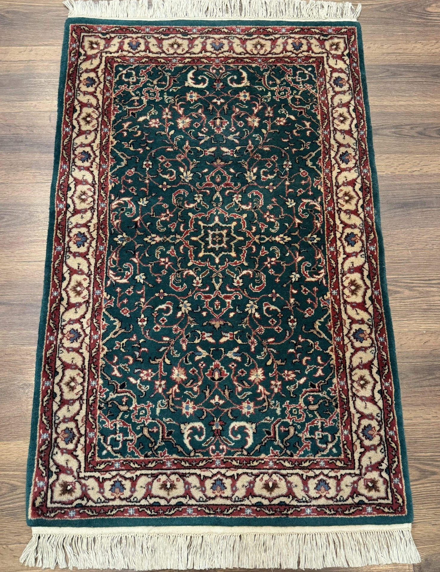 Dark Green Indo Persian Rug 2.5 x 4, Hand Knotted Wool Small Oriental Carpet - Jewel RugsShopify CollectiveHUNTEDFOX - Dark Green Indo Persian Rug 2.5 x 4, Hand Knotted Wool Small Oriental Carpet