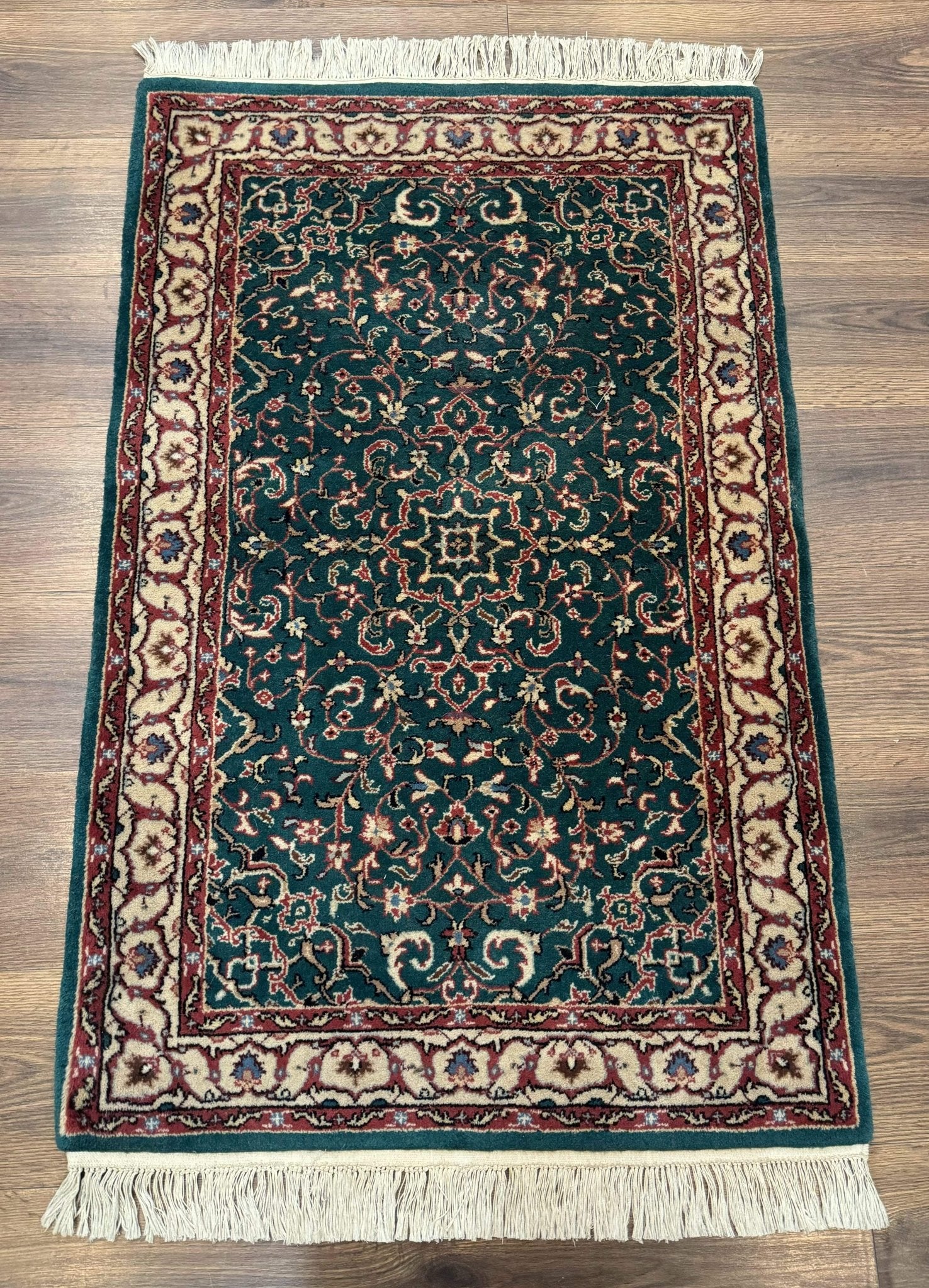 Dark Green Indo Persian Rug 2.5 x 4, Hand Knotted Wool Small Oriental Carpet - Jewel RugsShopify CollectiveHUNTEDFOX - Dark Green Indo Persian Rug 2.5 x 4, Hand Knotted Wool Small Oriental Carpet