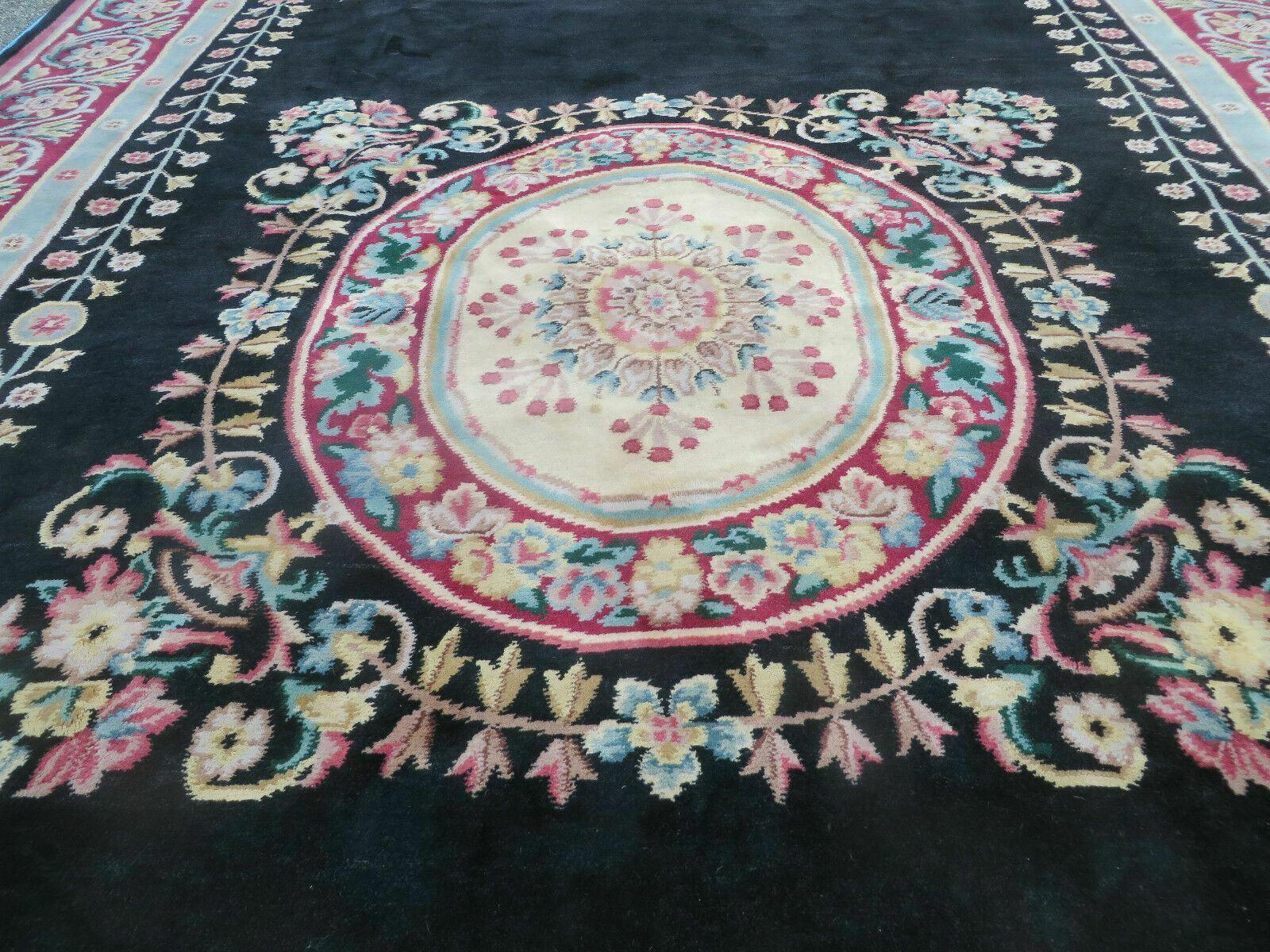 9' X 12' Decorative Chinese Aubusson Hand Knotted Pile Wool Rug Black Nice
