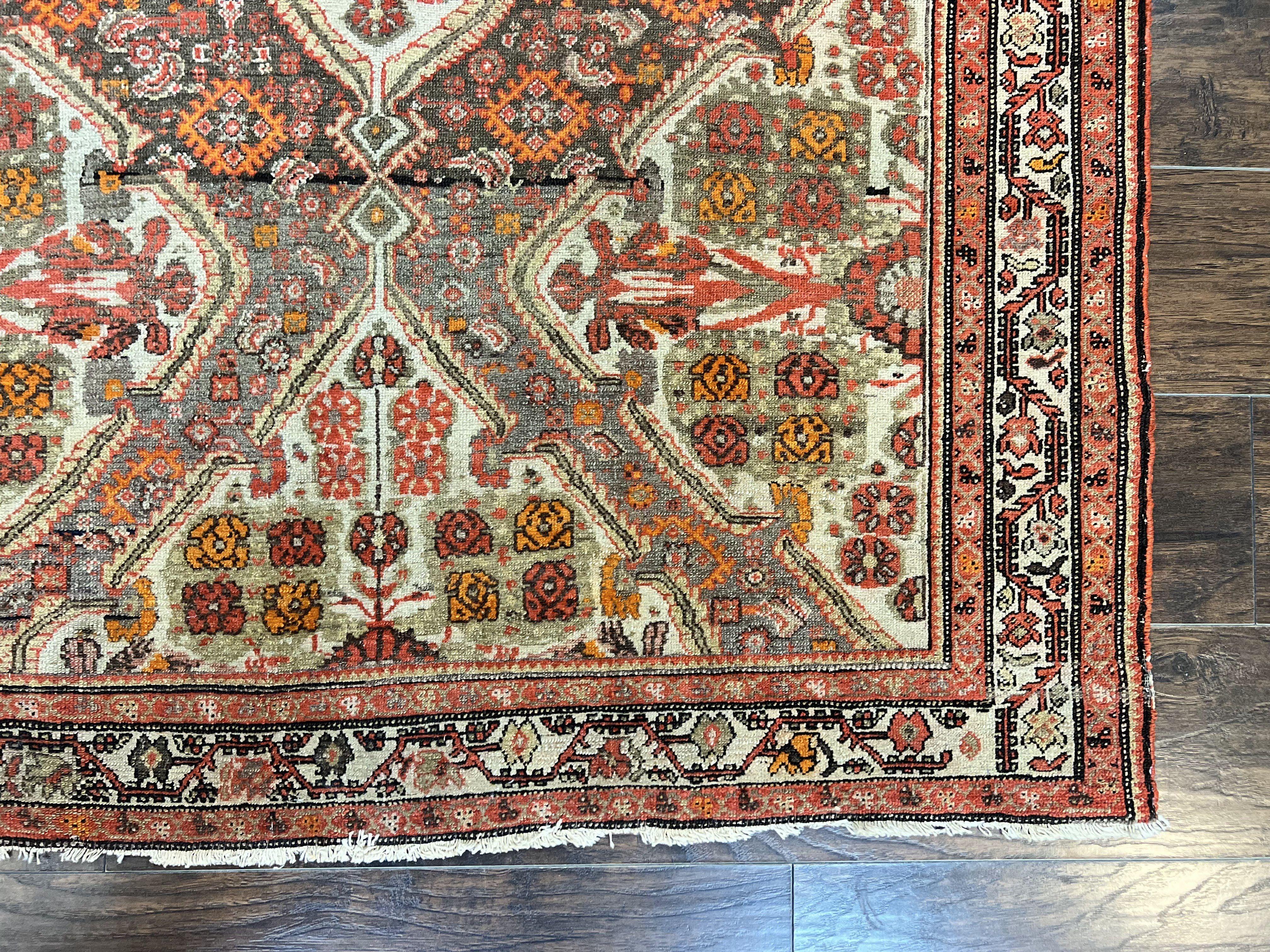 Wonderful Antique Persian Malayer Rug 4x6, Wool Hand Knotted Authentic Oriental Carpet, Very Fine