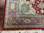 Stunning Persian Tabriz Rug 5x7, Signed by Masterweaver, Maroon, Floral Medallion, Ultra Fine 70 Raj 625 KPSI, Kork Wool Silk Foundation, Handmade