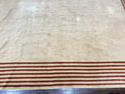 Modern Tibetan Rug 11 x 14.6, Wool and Silk, Simple Design, Handmade Large Area Rug, Cream