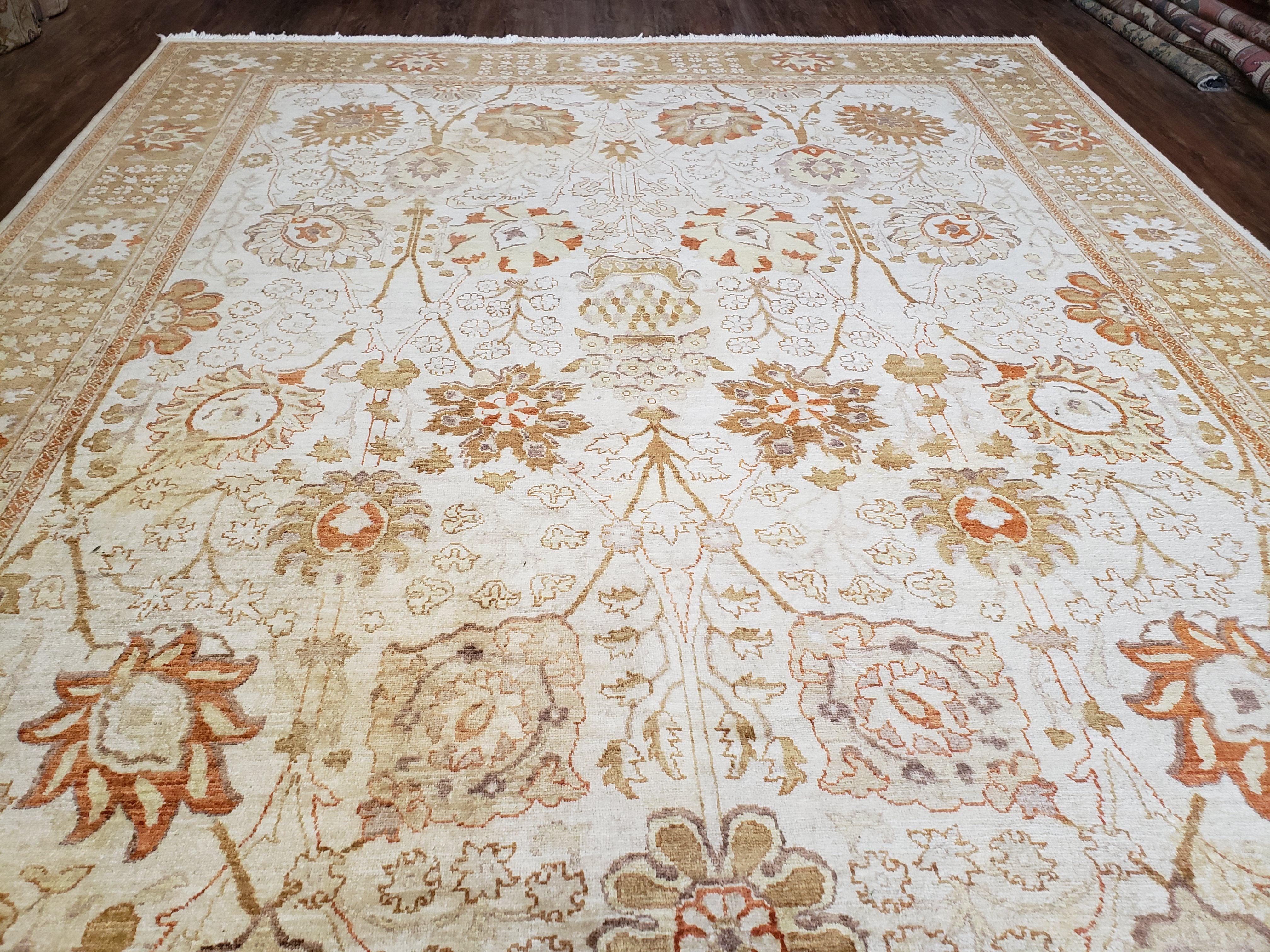 8x10 Oushak Rug, Pakistani Peshawar Wool Carpet, Beige Tan