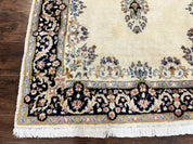 Persian Kirman Rug 4x7, Wool Hand Knotted Antique Carpet, Beige, Semi Open Field Medallion Rug, Traditional Handmade Oriental Rug