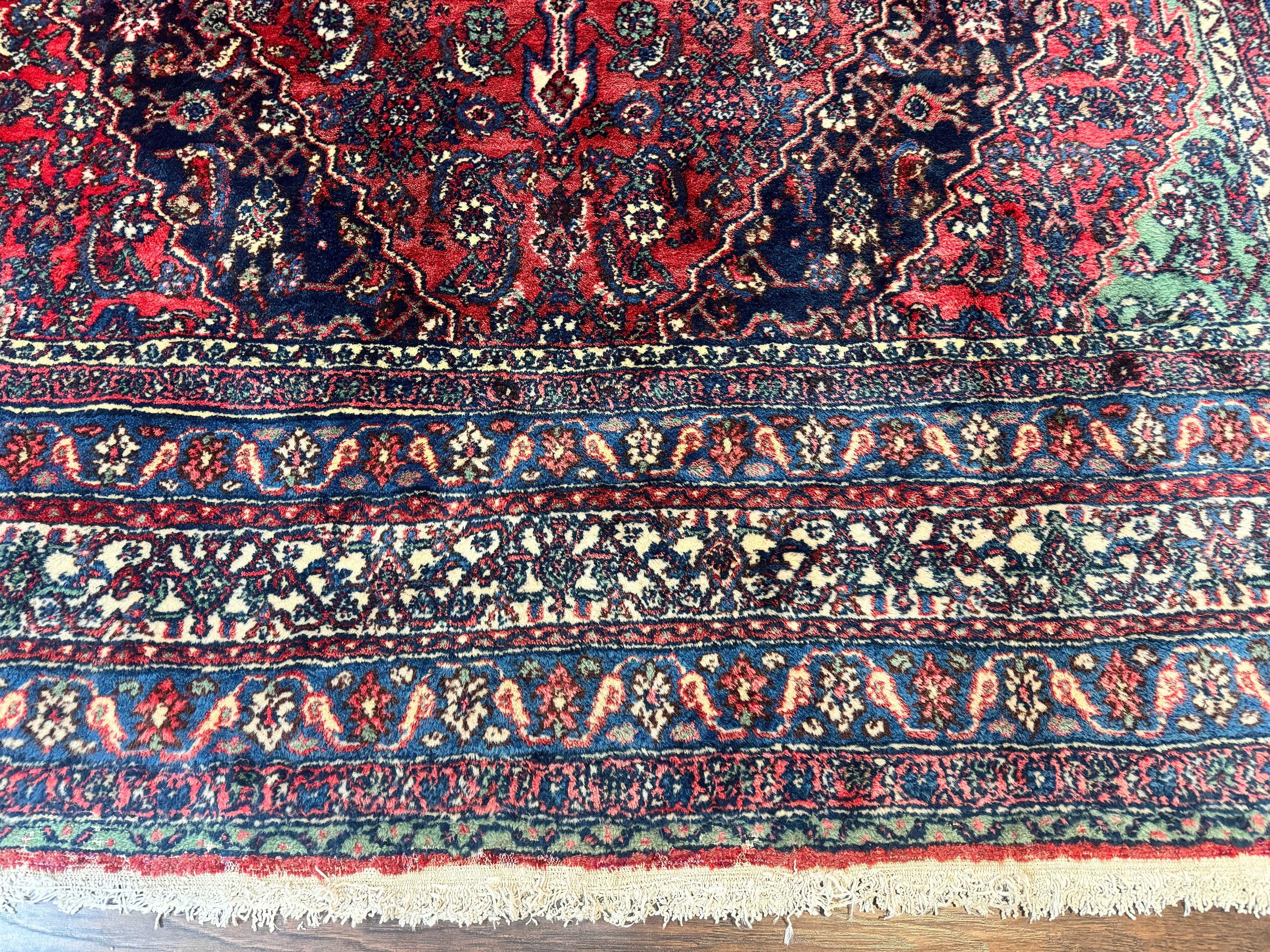 Antique Persian Hamadan Tribal Rug 8x10, Red and Ivory, Medallion Rug, Wool Handmade Carpet