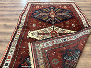 Antique Persian Tribal Rug 5 x 7.8, Triple Medallions, Red, Persian Afshar Rug