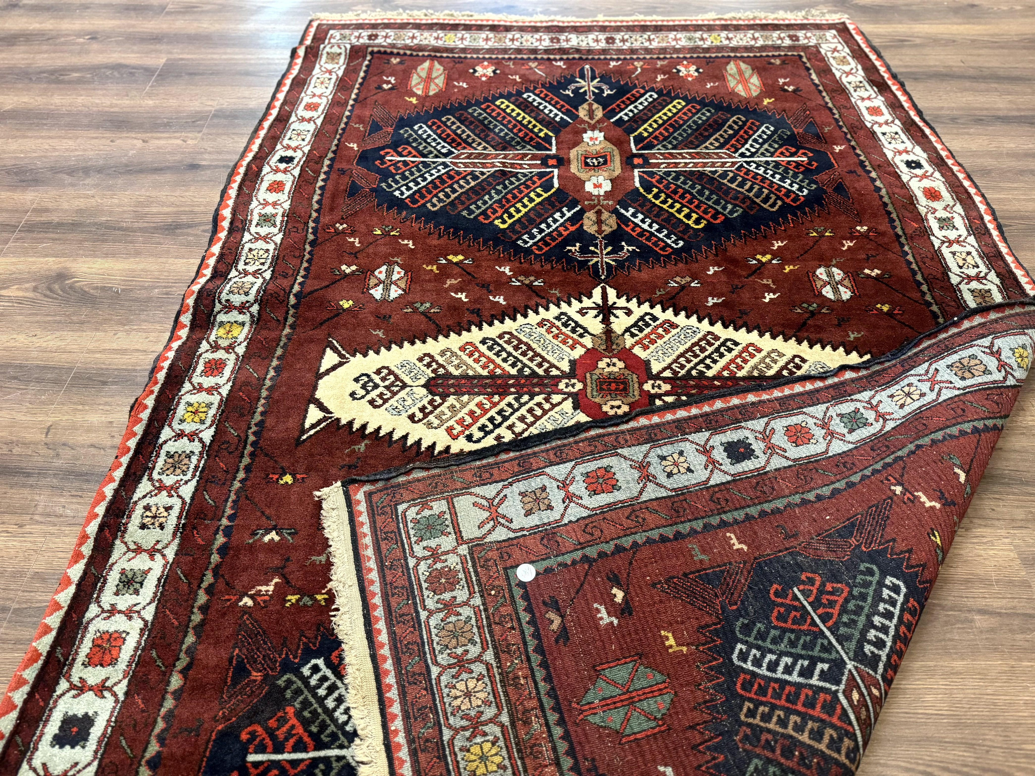 Antique Persian Tribal Rug 5 x 7.8, Triple Medallions, Red, Persian Afshar Rug