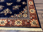 Chinese Wool Rug 8x11, Navy Blue and Terracotta, Floral, Couristan Belgium Power Loomed Carpet