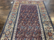 Persian Senneh Rug 4x8, Wool Hand Knotted Antique Kurdish Carpet, Navy Blue Oriental Area Rug, 4 x 8 Rug