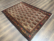 Antique Persian Kurdish Senneh Rug 4.6 x 6.5, Repeated Paisely Boteh Design, Handmade