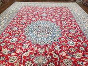 Persian Nain Rug 8x12, Red and Ivory, Signed