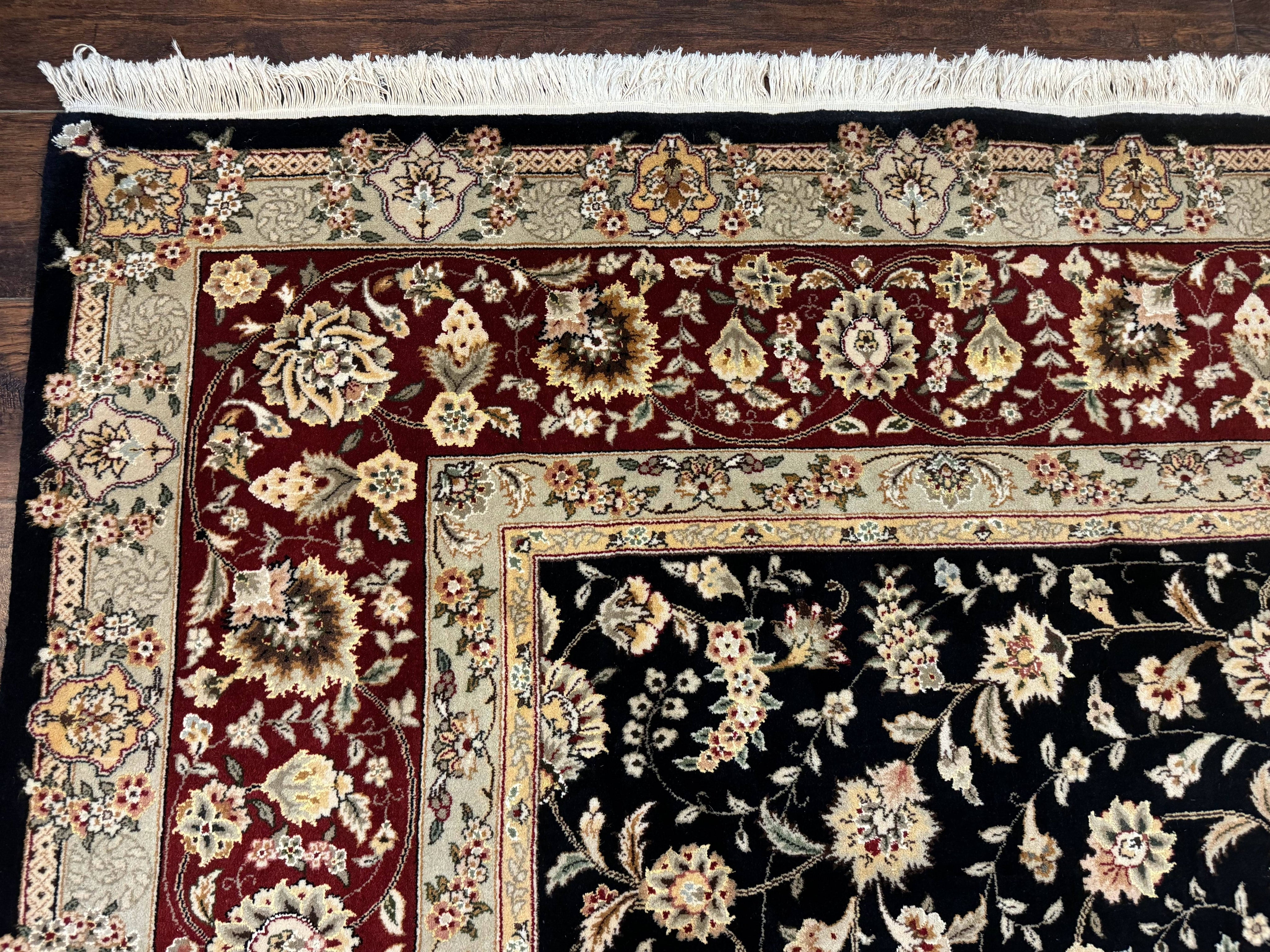 Sino Persian Rug 9x12, Fine Elegant Oriental Carpet 200 KPSI, Black and Dark Red, Allover Floral