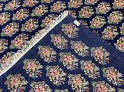 Persian Rug 9x12, Authentic Hand Knotted Carpet, Repeated Floral Motif Garden of Eden, Navy Blue Wool Rug 9 x 12, Semi Antique Kirman Rug