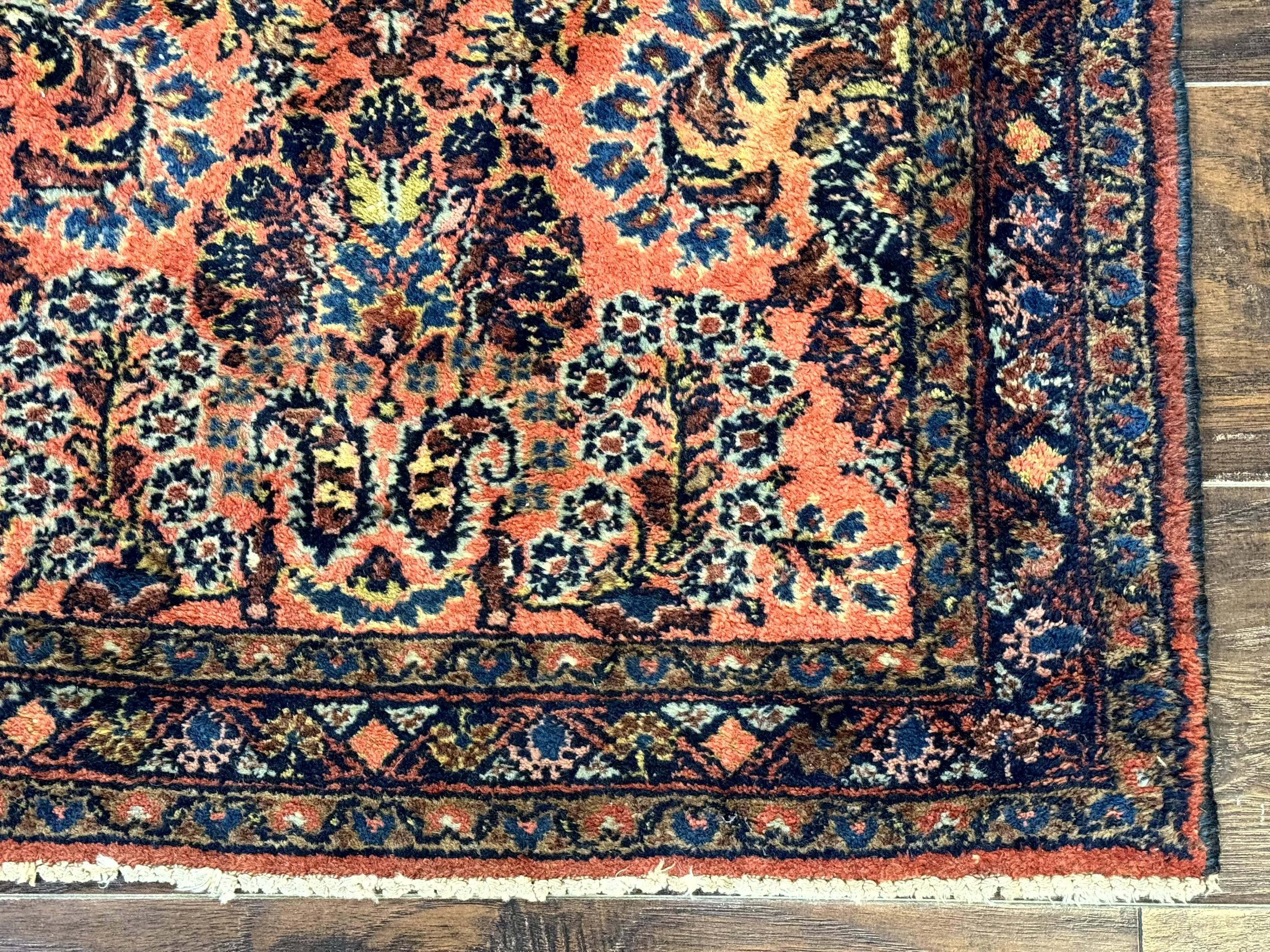 Antique Persian Lilihan Rug 2x4, Red, Floral, Wool, Handmade Lilian Persian Carpet