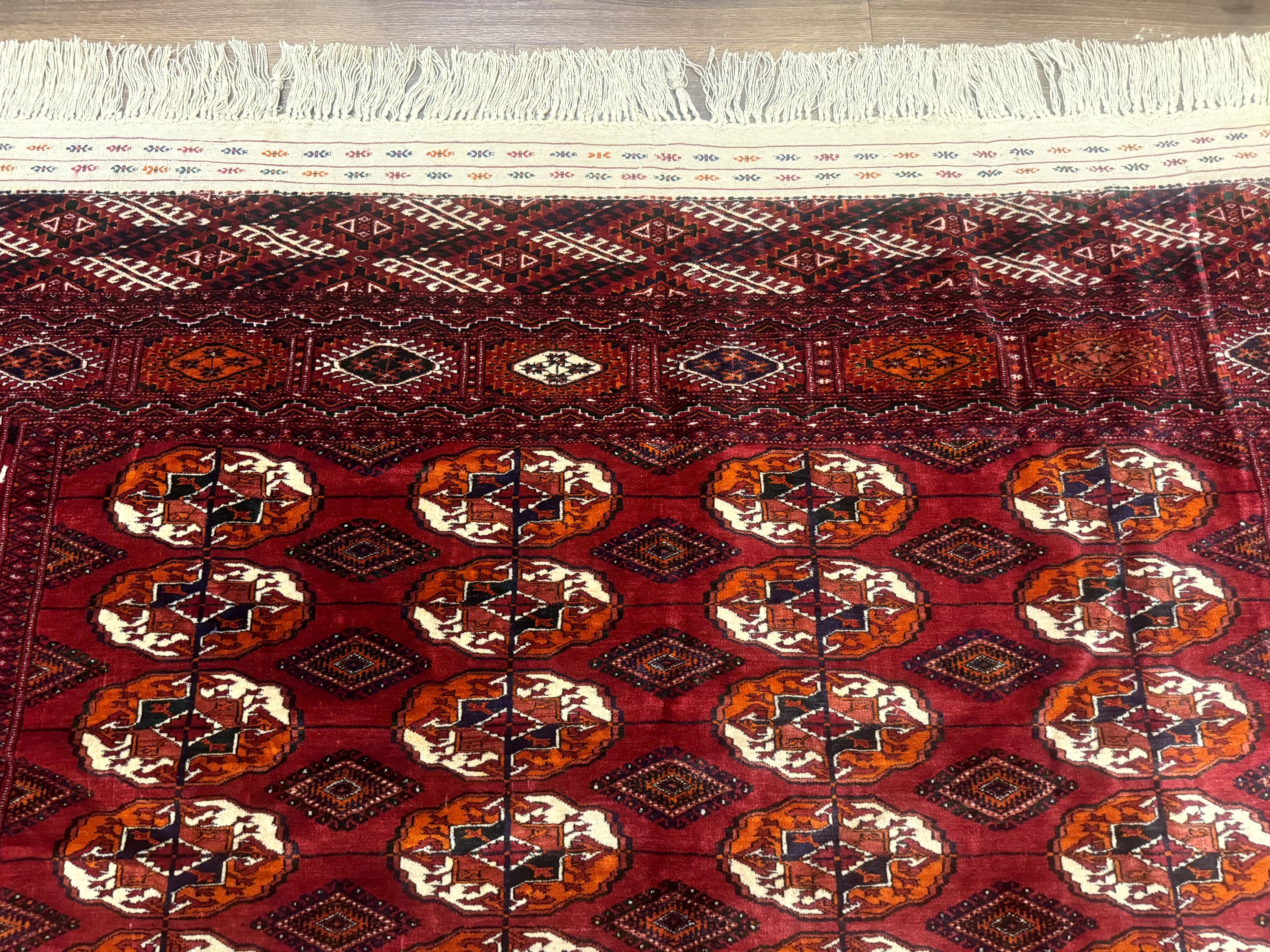 Persian Turkoman Rug 7x9, Red Tribal Carpet