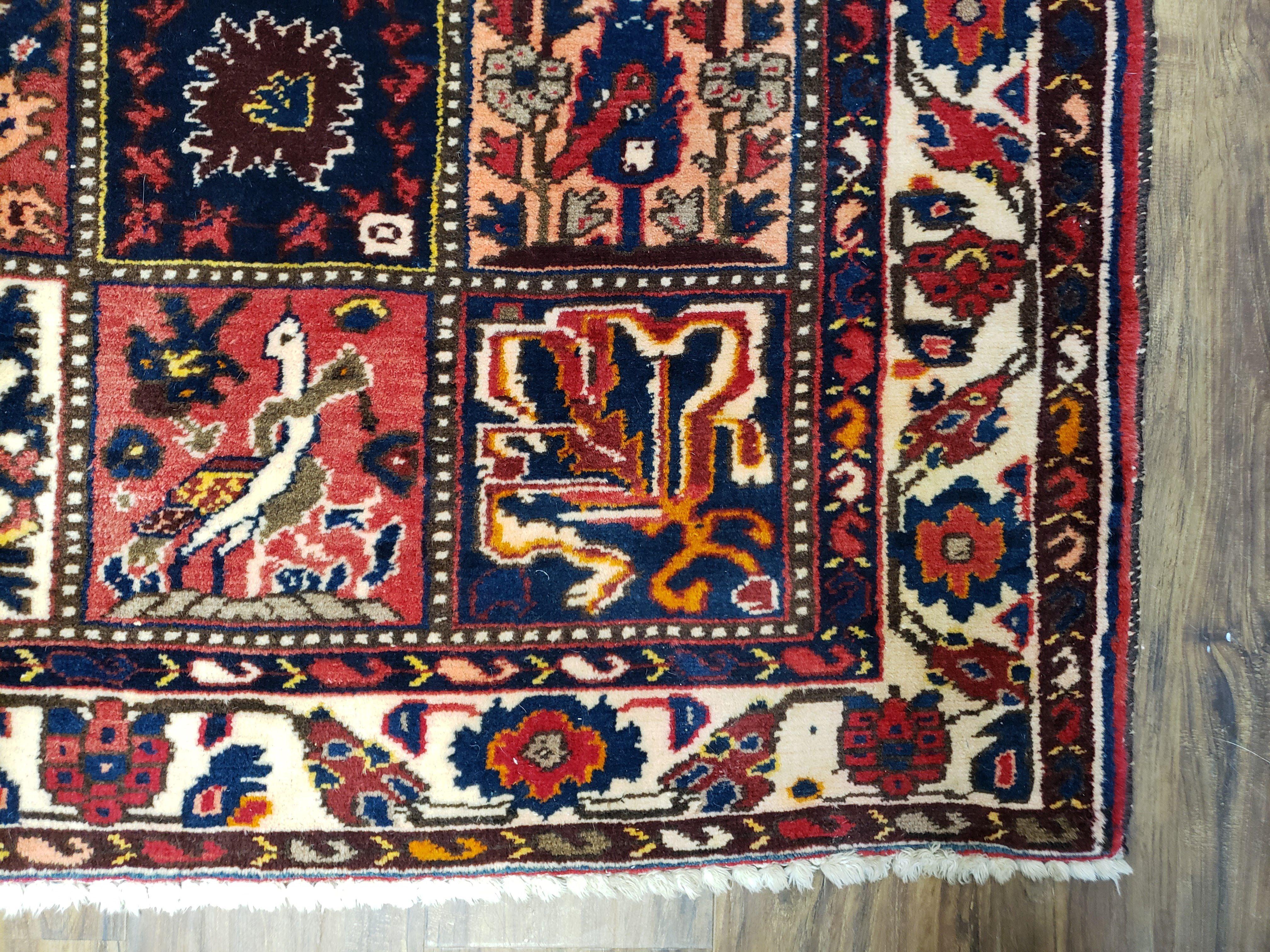 Antique Persian Bakhtiari Rug circa 1920s, Kheshti Panel Design, Wool, Hand-Knotted, 5'3" x 10'