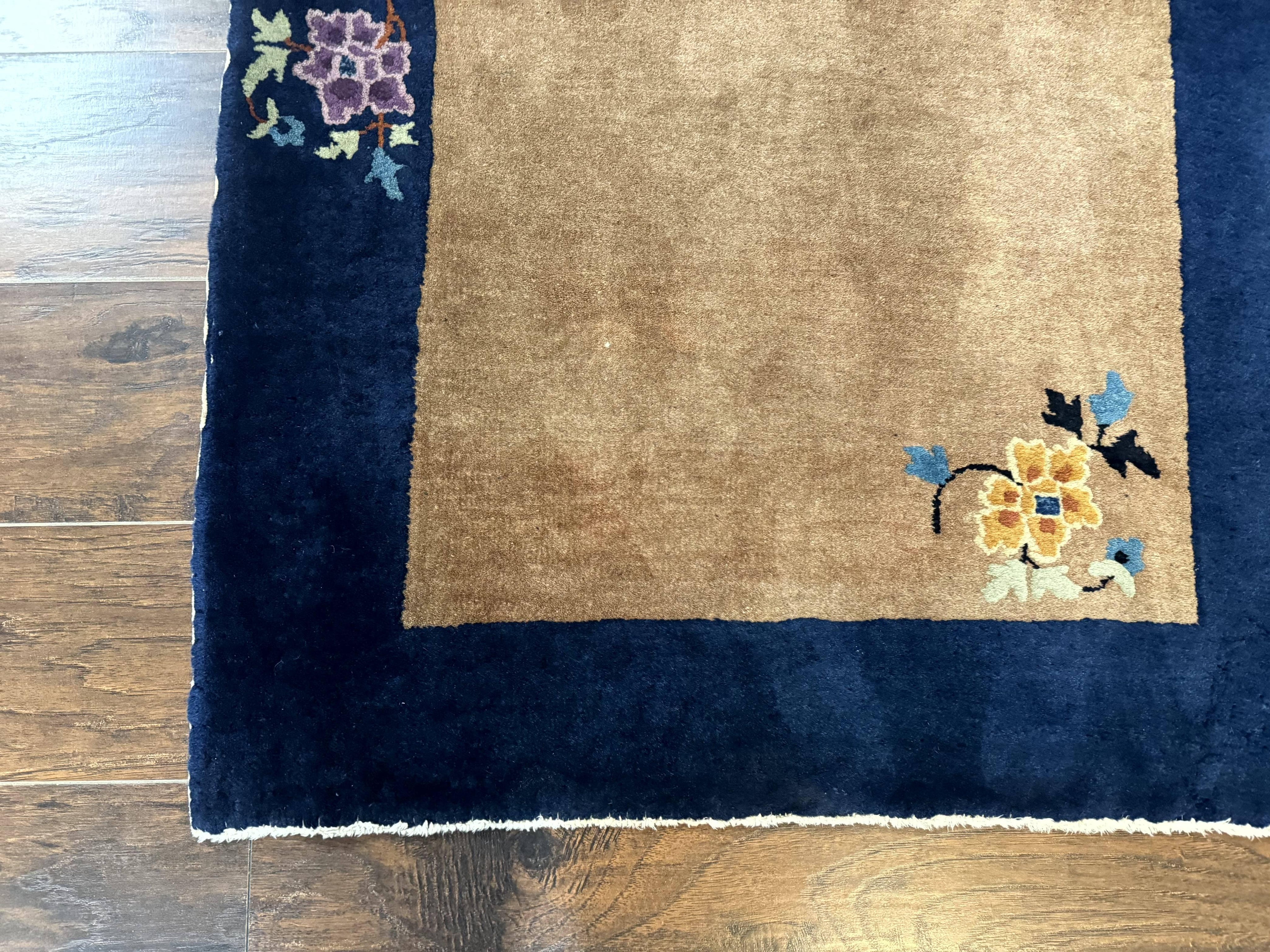 Chinese Rug 3x5, Antique Peking Art Deco Carpet, Simple Design