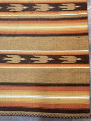 South American Rug Blanket 2.7 x 5.6, Wool, Handmade, Navajo Design, Orange Brown