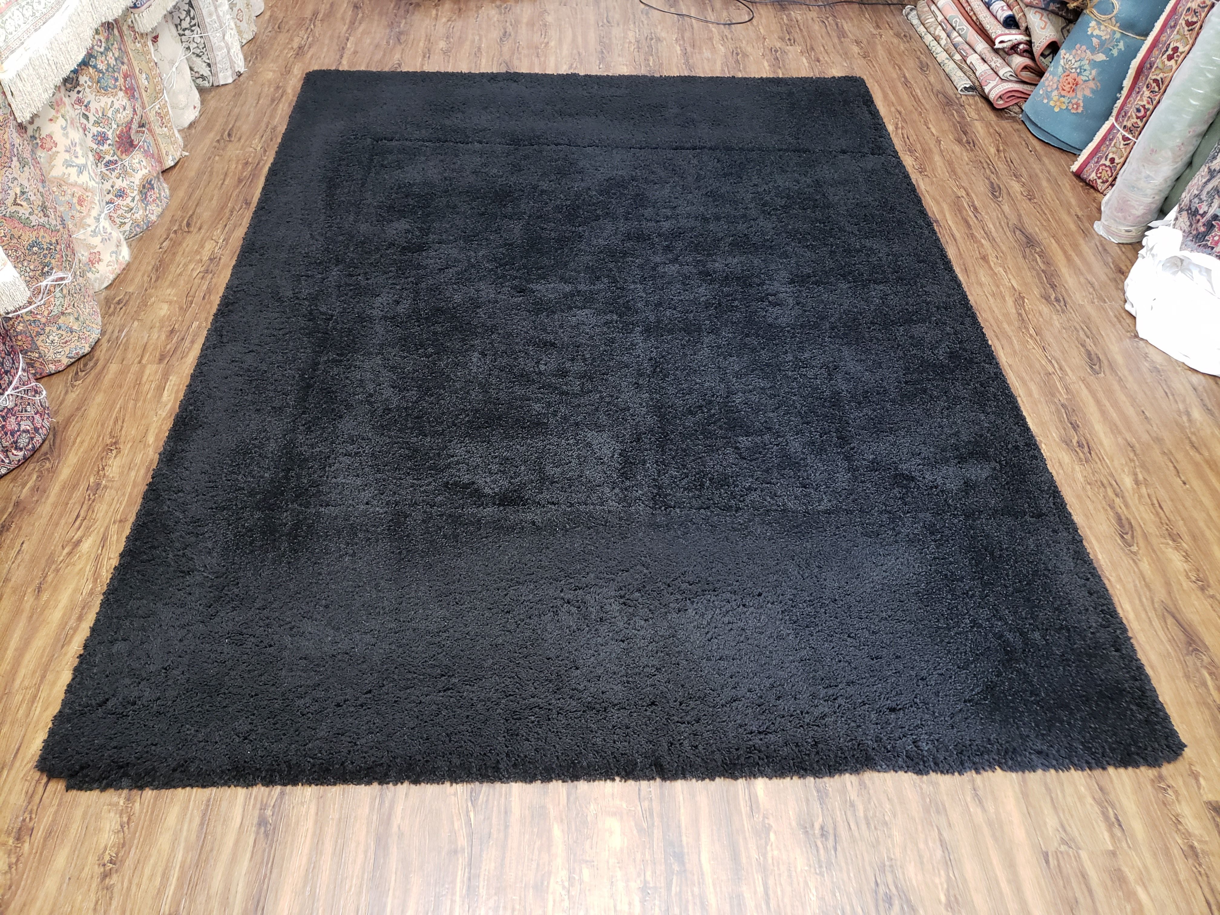 Black Shag Rug 8x10, Savafieh Milan Fluffy Black Carpet, Room Sized Shag Rug, Modern Contemporary Rug, Soft Living Room Rug, Bedroom Rug