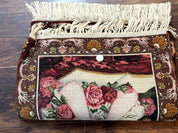 Small Persian Tabriz Pictorial Rug of Young Girl, Very Fine 380 KPSI, Portrait of Young Lady with Roses, Handmade, Persian Rug for Wall Hanging