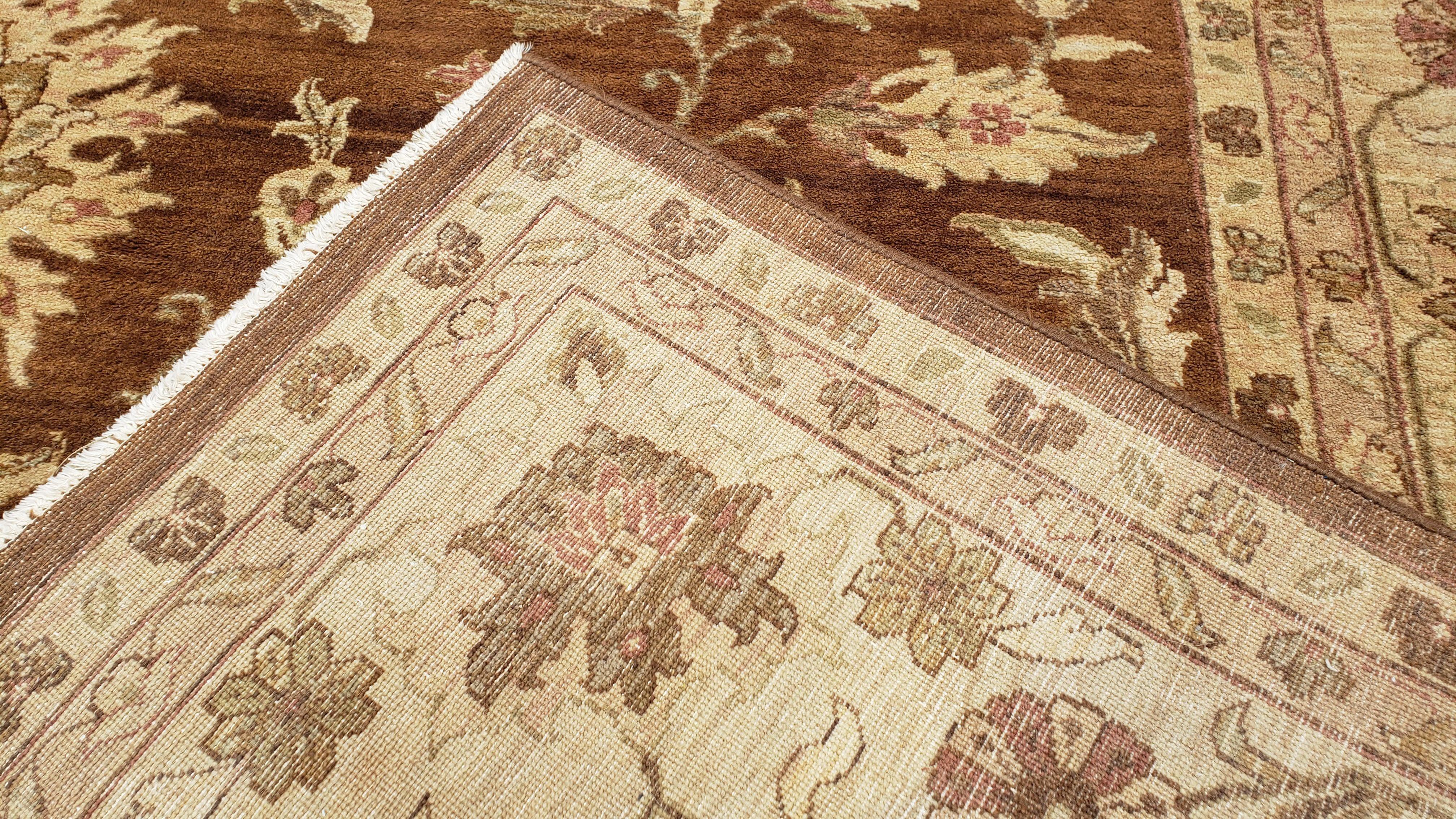 Indo Persian Rug 10x14, Mahal Sultanabad Oriental Carpet, Burnt Orange & Beige, Handmade Wool Area Rug