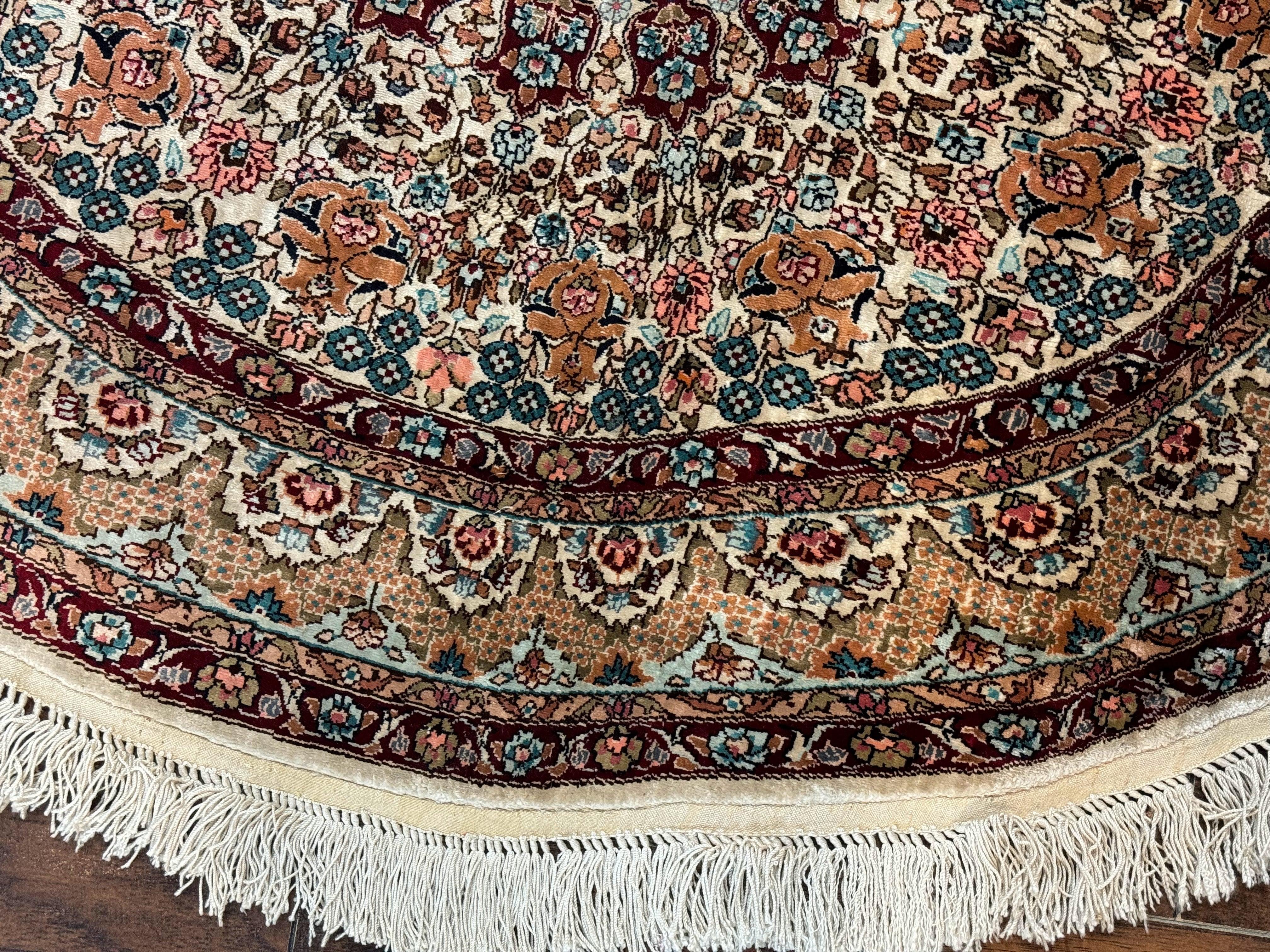 Round Silk Rug 3x3, Extremely Fine 580 KSPI, Sino Persian Round Handmade Carpet, Silk on Silk