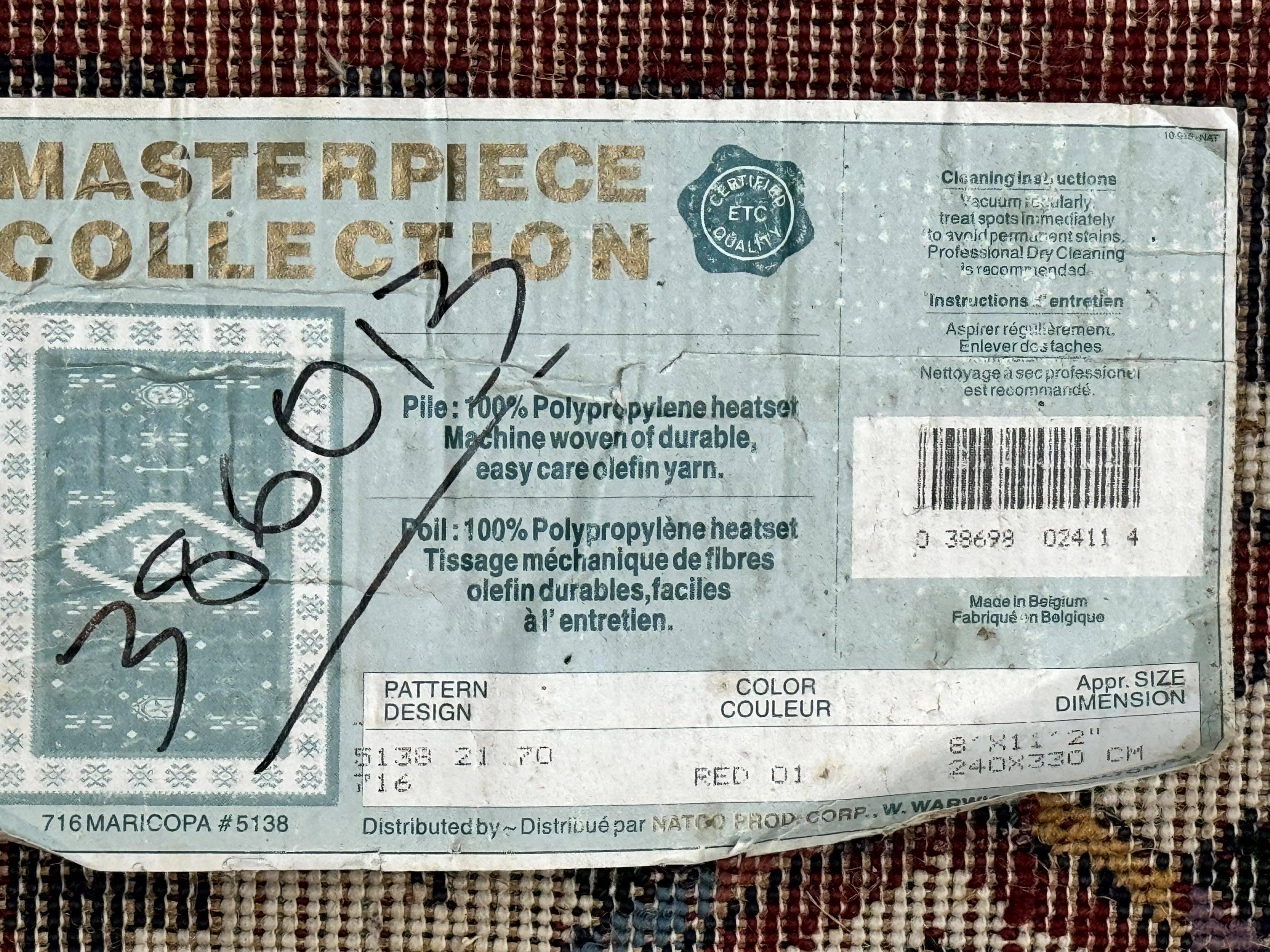 Belgium Power Loomed Rug 8x11, Navajo Native American Design, Dark Red and Ivory, Tribal Rug, Bohemian Carpet