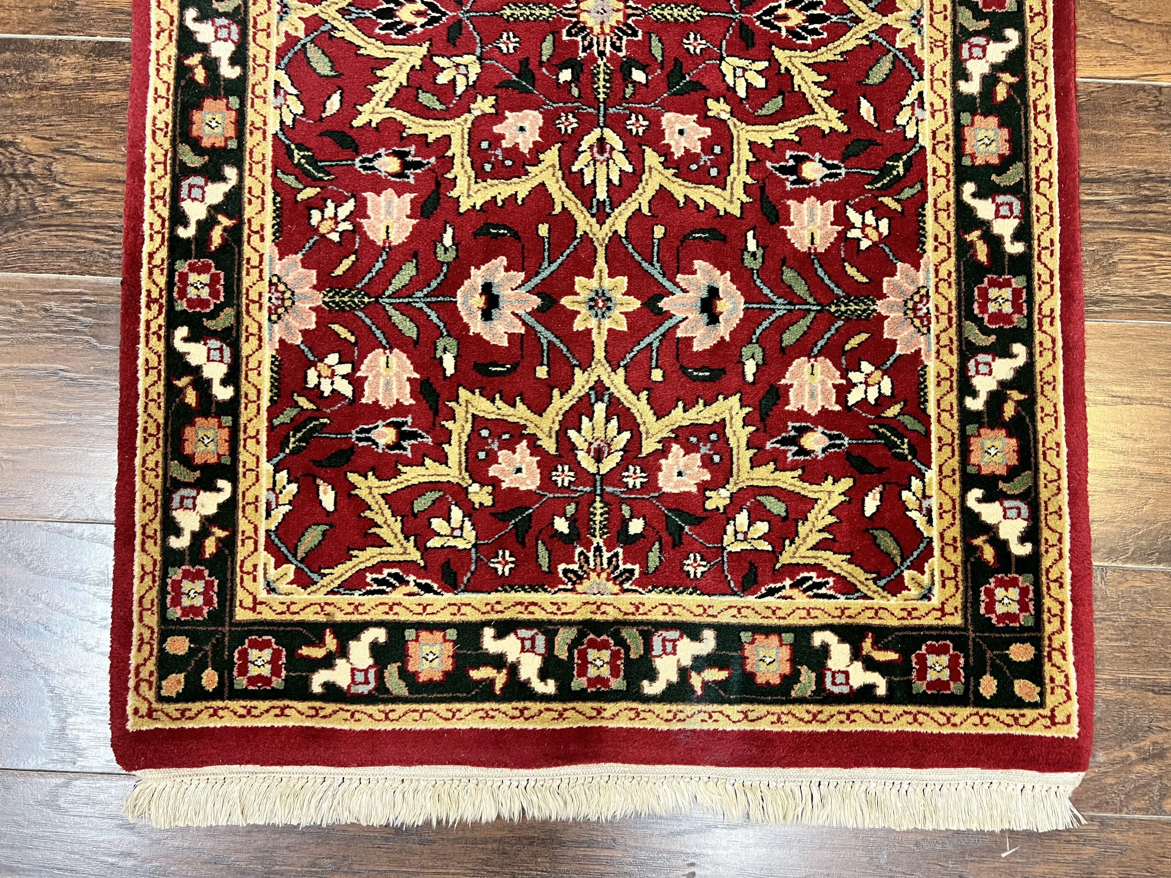 Indo Persian Runner Rug 2.6 x 10, Floral Hand Knotted Wool Hallway Rug, Red