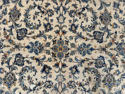 Persian Kashan Rug 10x14, Bone - Beige and Blue, Allover Pattern, Traditional Persian Carpet, Fine 260 KPSI