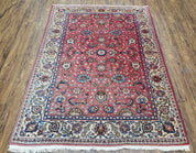 Semi Antique Persian Kashan, Red & Cream, Hand-Knotted, Wool, 4' 8" x 6' 6", Pair A