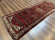 Persian Runner Rug 3x10, Wool Hand Knotted Hallway Rug 3 x 10 ft, Red and Ivory, Hamadan Angelas Runner