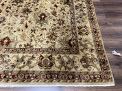 Indian Mahal Rug 8x10, Allover Floral Mahal Oriental Carpet 8 x 10, Handmade Hand Knotted Wool Rug, Indo Persian Area Rug, Tea-Washed Tan