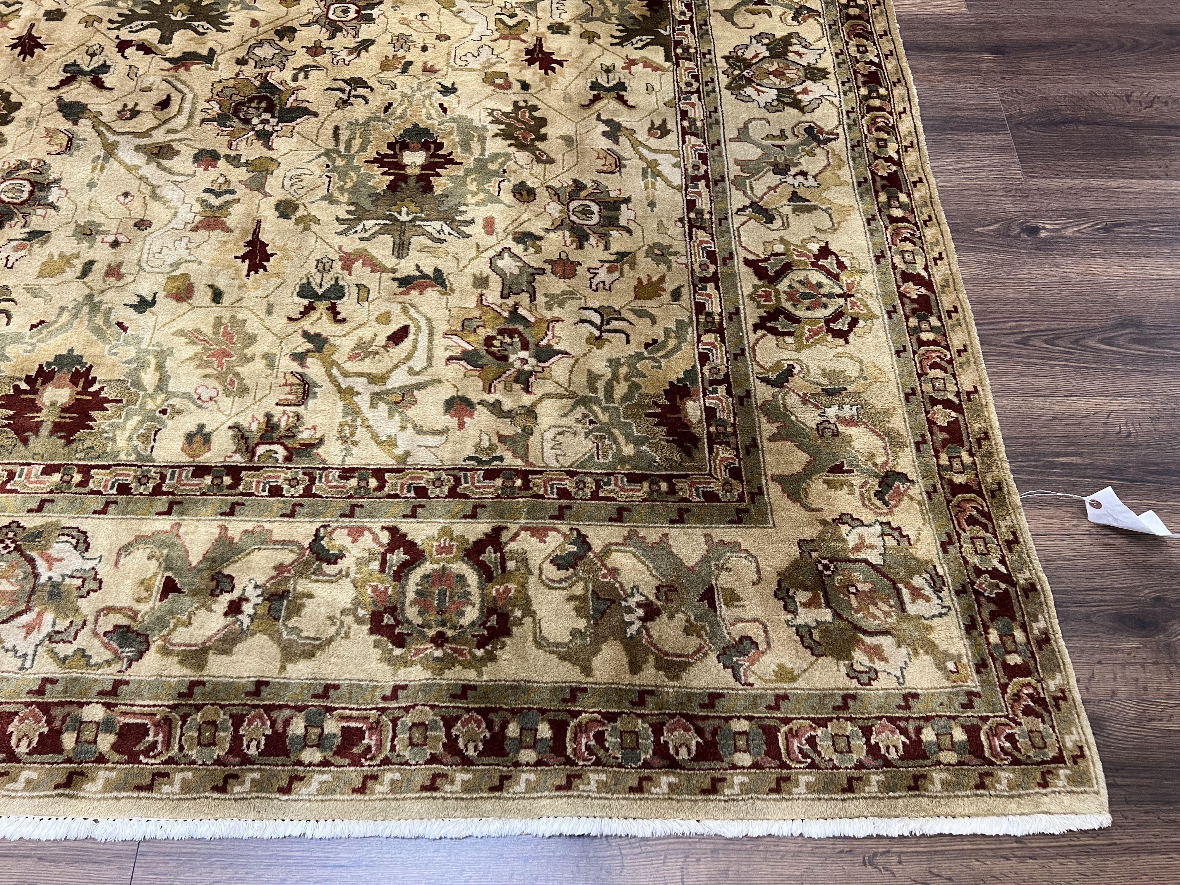 Indian Mahal Rug 8x10, Allover Floral Mahal Oriental Carpet 8 x 10, Handmade Hand Knotted Wool Rug, Indo Persian Area Rug, Tea-Washed Tan