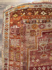 Antique Turkish Melas Rug 4x7, Tribal Geometric Unique Collectible Hand Knotted Wool Oriental Carpet, Rare 1920s Rug, Burnt Orange Red