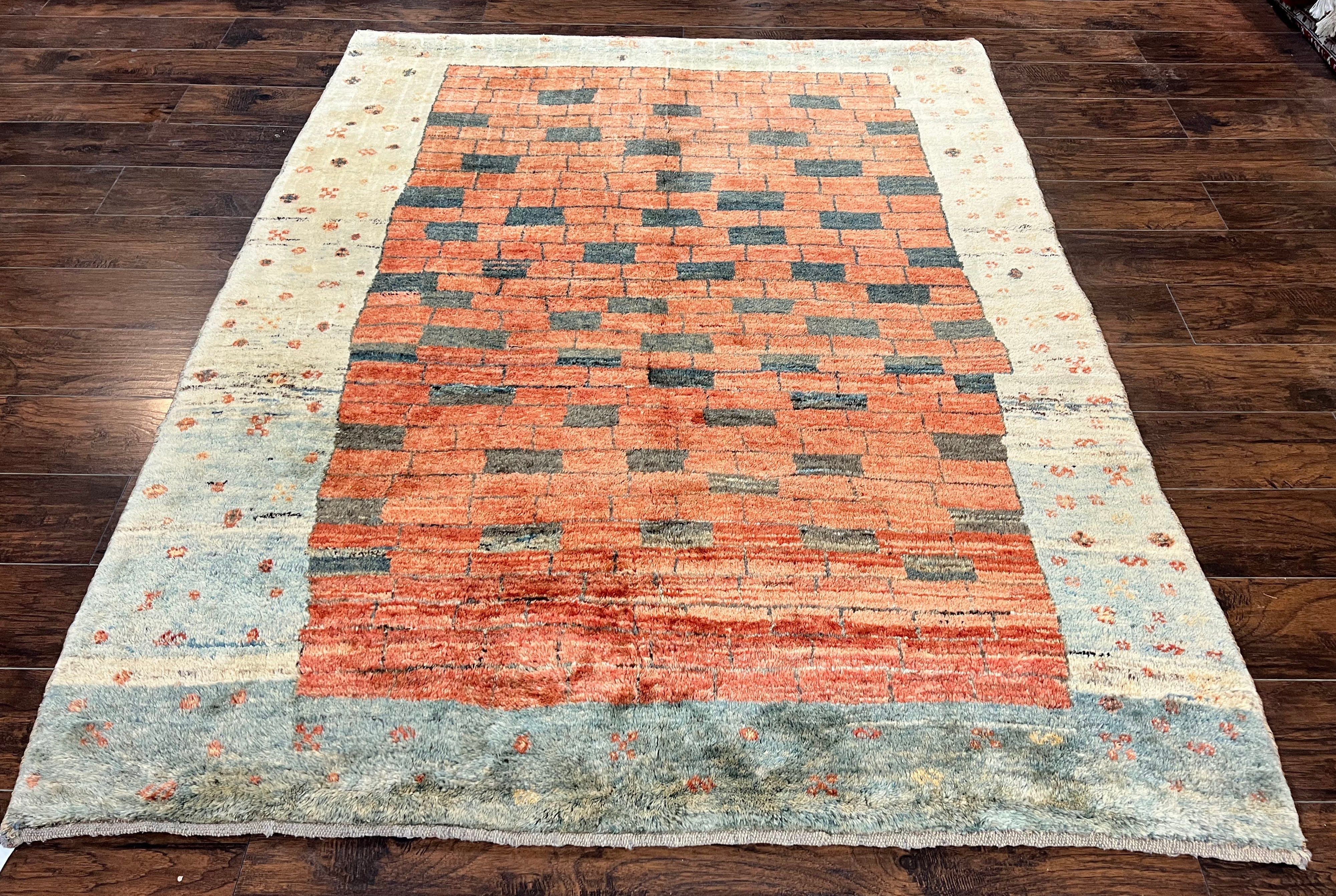 Persian Gabbeh Rug 6x8 ft, Wool Handmade Tribal Rug