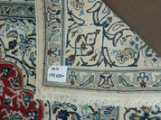 Square Persian Nain Rug 6'3" x 6' 8", Hand-Knotted, Wool with Silk Accents, Ivory Red Blue