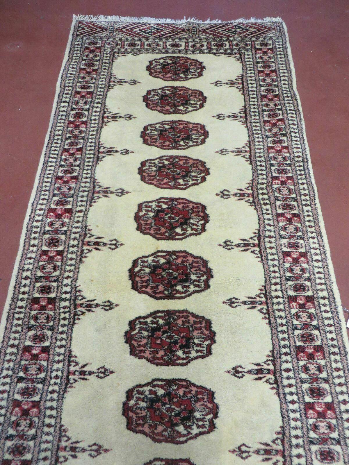 2' 7" x 7' Handmade Finely Knotted Pakistani Turkoman Bokhara Detailed Wool Rug