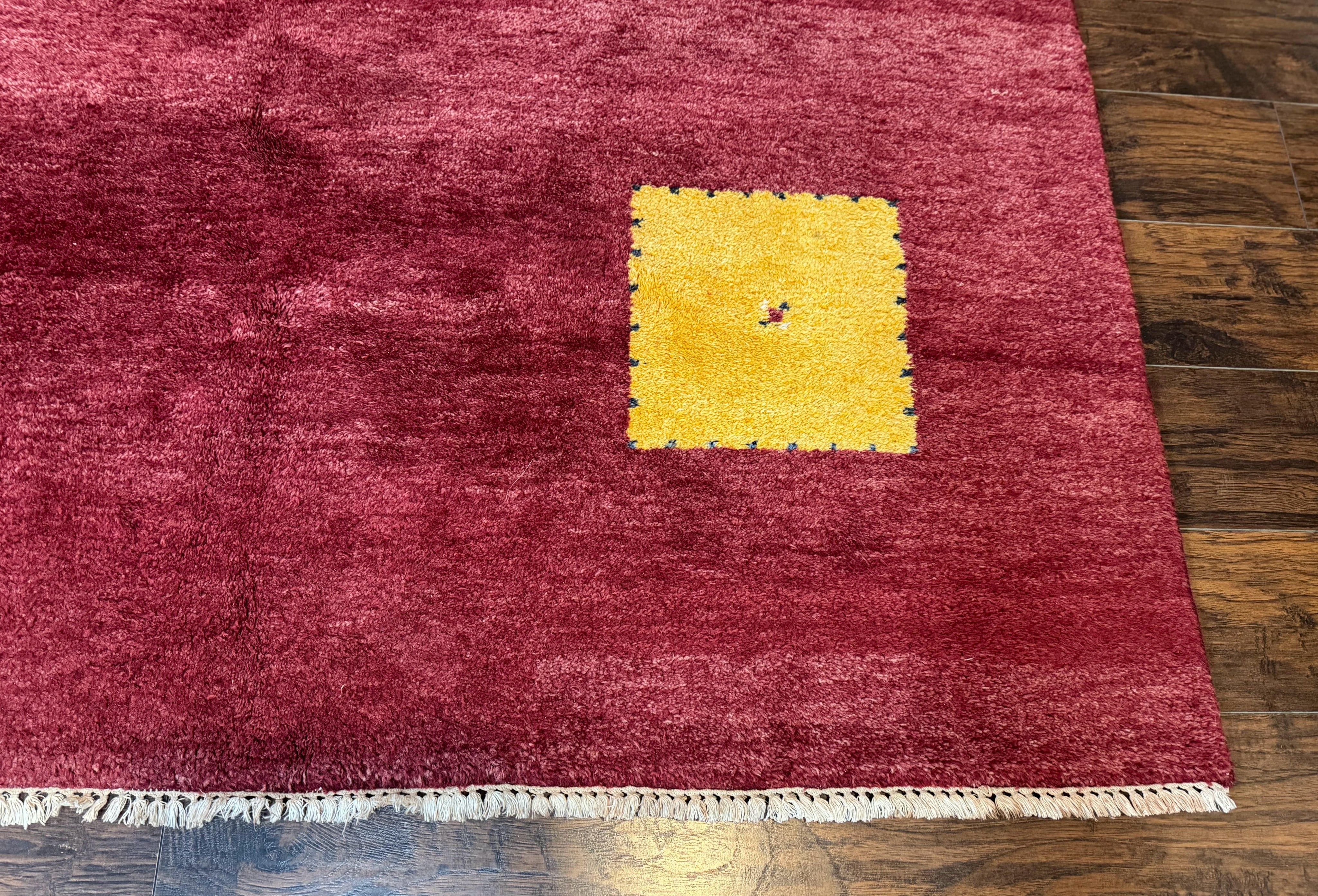 Modern Indo Persian Gabbeh Rug 7x10, Red, Tribal Area Rug