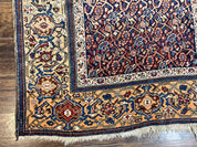 Persian Senneh Rug 4x8, Wool Hand Knotted Antique Kurdish Carpet, Navy Blue Oriental Area Rug, 4 x 8 Rug