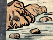 Chinese Silk Wall Hanging 3x5, Handmade, River and Boat Scene, Rug Tapestry