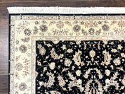 Sino Persian Rug 6x9, Black and Ivory, Wool and Silk Highlights, Handmade
