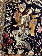 Persian Qum Pictorial Rug 4.8 x 6.5 - Layla & Majnun, Birds