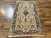 Antique Persian Kirman Rug 4x7, Cream and Navy Blue, Hand Knotted Wool Floral Carpet